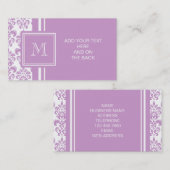 Ihr Monogramm, lila Damast-Muster 2 Visitenkarte (Vorne/Hinten)
