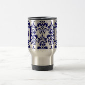 Ihr Monogramm, Marine-Blau-Damast-Muster 2 Reisebecher (Mittel)