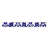 Ihr Monogramm, Marine-Blau-Damast-Muster 2 Satinband (Vorderseite)