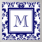 Ihr Monogramm, Navy Blue Damask Muster 2 Poster (Vorne)