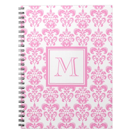 Ihr Monogramm, rosa Damast-Muster 2 Notizblock (Vorderseite)