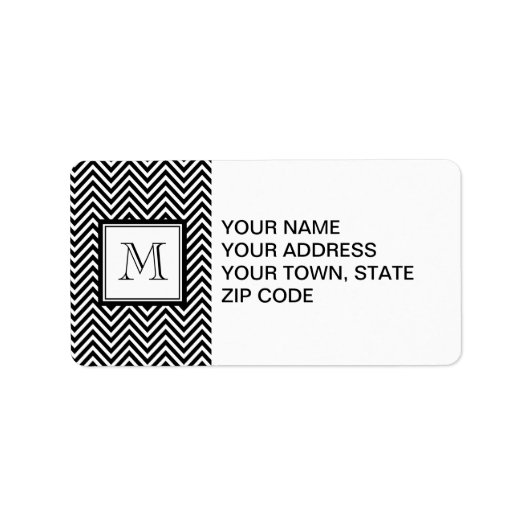 IHR MONOGRAMM, SCHWARZ ZICKZACK ADRESSAUFKLEBER (Vorne)
