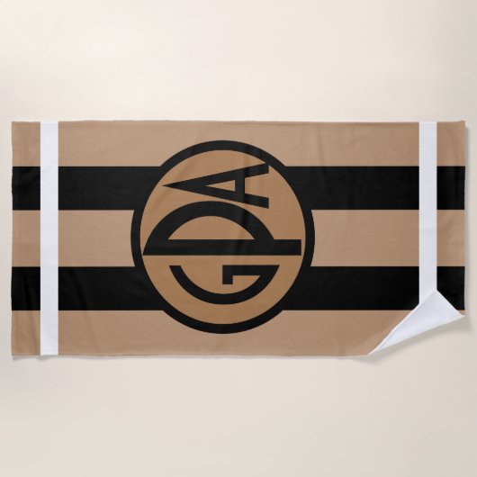Ihr Monogramm Schwarzes u. TAN breiten Strandtuch (Vorderseite)
