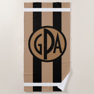 Ihr Monogramm Schwarzes u. TAN breiten Strandtuch