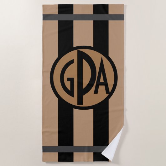 Ihr Monogramm Schwarzes u. TANcabana-Streifen Strandtuch (Vorderseite)