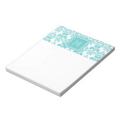 Ihr Monogramm, Teal Damastmuster 2 Notizblock (Rotiert)