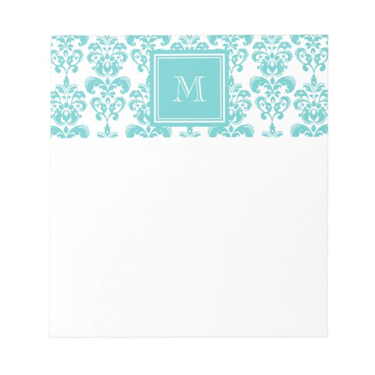 Ihr Monogramm, Teal Damastmuster 2 Notizblock (Vorderseite)