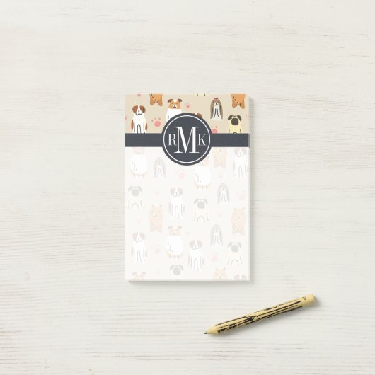 Ihr Monogramm | Welpen und Paws Post-it Klebezettel (Auf Schreibtisch)