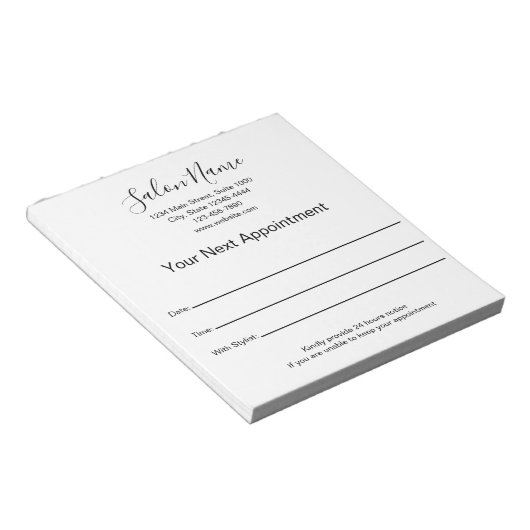 Ihr nächster Termin Schönheitssalon Schwarz/Weiß Notizblock (angewinkelt)