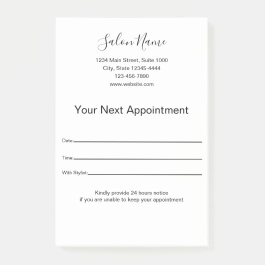 Ihr nächster Termin Schönheitssalon Schwarz/Weiß Post-it Klebezettel (Vorderseite)