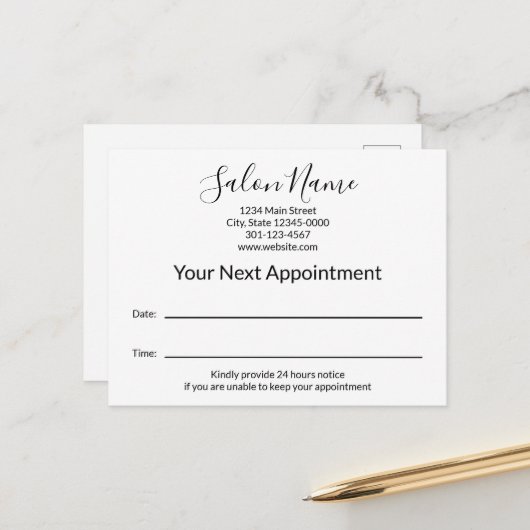 Ihr nächster Termin Schönheitssalon Schwarz/Weiß Postkarte (Vorderseite/Rückseite Beispiel)