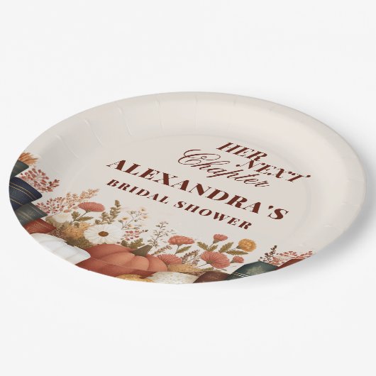 Ihr nächstes Kapitel Herbstbuch Brautparty Pappteller (Schrägansicht)