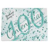 Ihr Name - 100 Jahre Aquamarin/weiß Große Geschenktüte (Vorderseite)