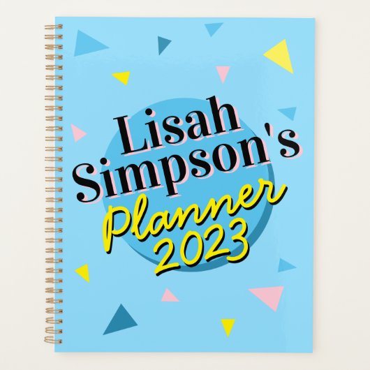 Ihr Name 80er Memphis Blue Yellow Retro Formen Planer (Vorderseite)