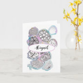 Ihr Name, abstrakte Doodle-Kunst, in Rosa und Blau Karte (Gelbe Blume)