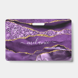 Ihr Name Abzeichen Agate Lila Violet Gold Marmor Ausweis