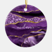 Ihr Name Agate Lila Violet Gold Glitzer Marmor Keramik Ornament (Vorne)