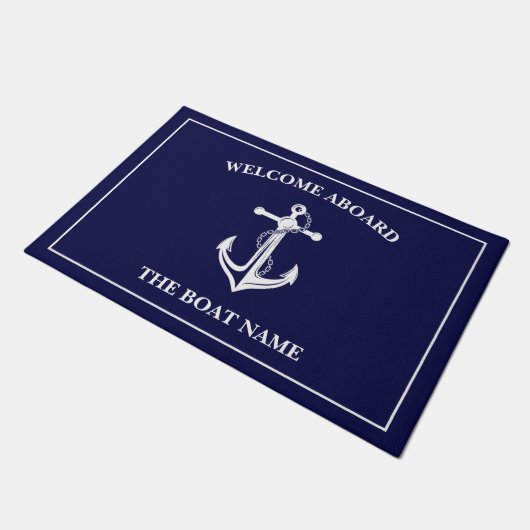 Ihr Name Anchor Blau Willkommen an Bord der Türmat Fußmatte (Schrägansicht)