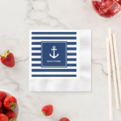 Ihr Name Anchor Blue Stripes Cocktail Serviette (Beispiel)