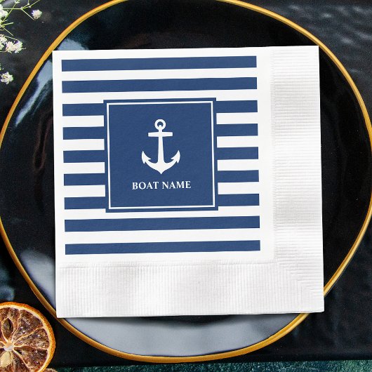 Ihr Name Anchor Blue Stripes Cocktail Serviette
