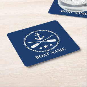 Ihr Name Anchor Oars & Stars Navy Blau Rechteckiger Pappuntersetzer