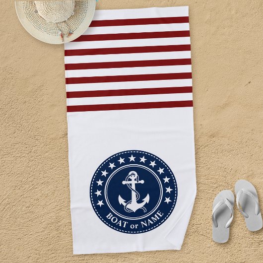 Ihr Name Anchor Sterne Streifen Red White Blue Strandtuch