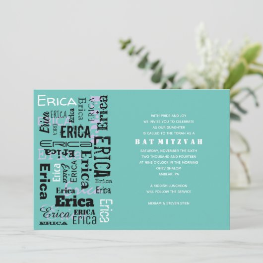 IHR NAME Anpassbare Bar Bat Mitzvah Einladung (Stehend Vorderseite)