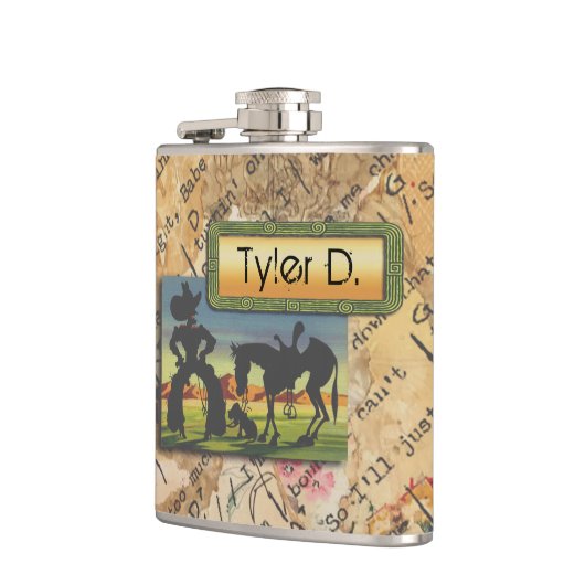 Ihr Name auf dieser Cowboy-Zeichenkette Flachmann (Links)