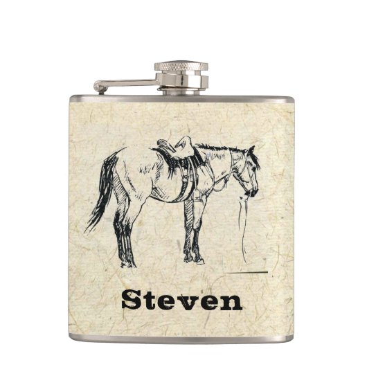 Ihr Name auf dieser gesattelten Pferdeflasche Flachmann (Vorderseite)