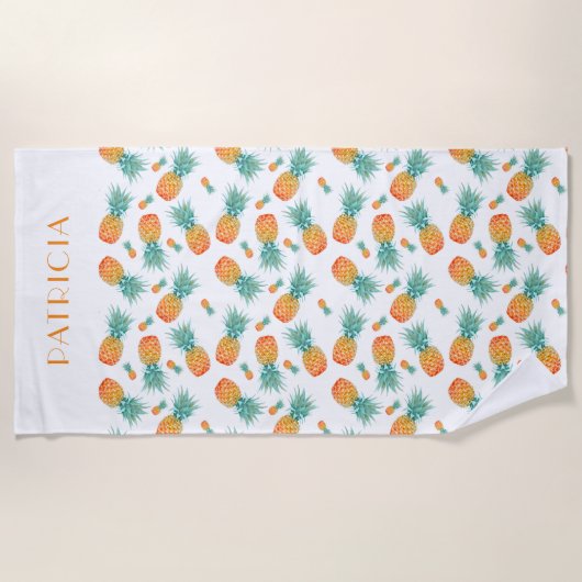 Ihr Name auf einem Ananas-tropisches Fruchtmuster Strandtuch (Vorderseite)