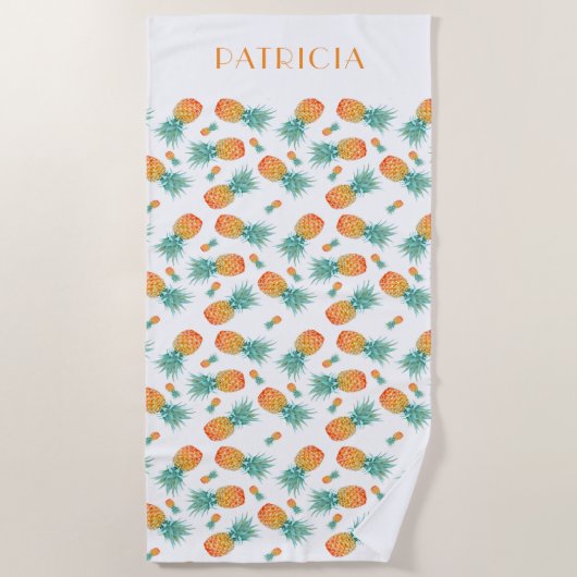 Ihr Name auf einem Ananas-tropisches Fruchtmuster Strandtuch (Vorderseite)