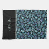 Ihr Name auf Eleagant Retro Blue Paisley Muster Geschirrtuch (Horizontal)