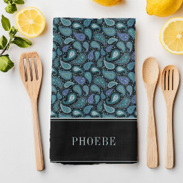 Ihr Name auf Eleagant Retro Blue Paisley Muster Geschirrtuch