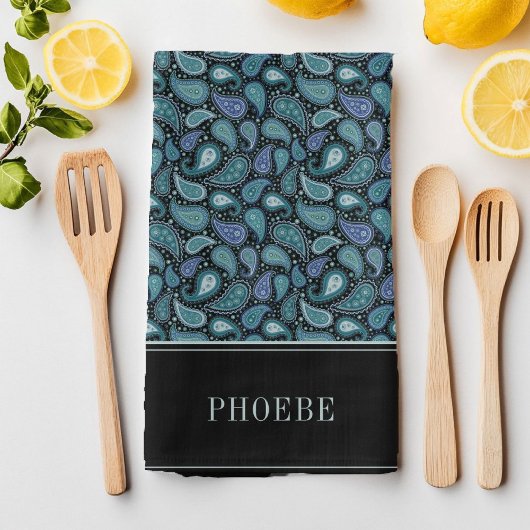 Ihr Name auf Eleagant Retro Blue Paisley Muster Geschirrtuch
