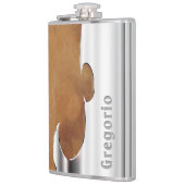 Ihr Name auf hübscher Leder-und Chrom-Flasche Flachmann (Links)