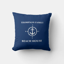 Ihr Name Beach House Compass Anchor Blue Kissen