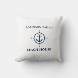 Ihr Name Beach House Compass Anchor White Kissen