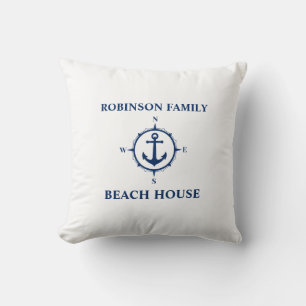 Ihr Name Beach House Compass Anchor White Kissen
