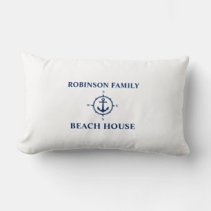 Ihr Name Beach House Compass Anchor White Lendenkissen
