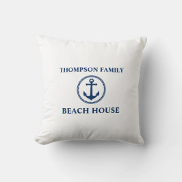 Ihr Name Beach House Sea Anchor Navy Blue White Kissen