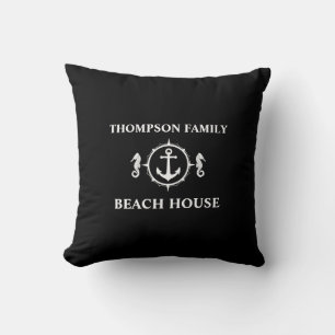 Ihr Name Beach House Seepferd Anchor Black sh0a Kissen