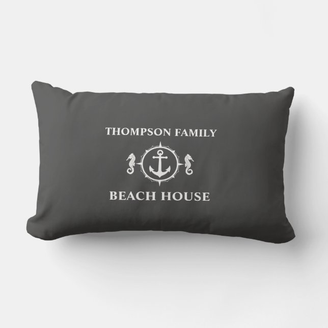 Ihr Name Beach House Seepferd Anchor Gray sh0a Lendenkissen (Vorderseite)