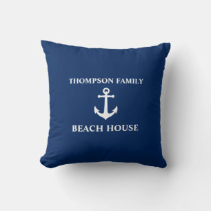 Ihr Name Beach House Vintag Anchor Blue Kissen