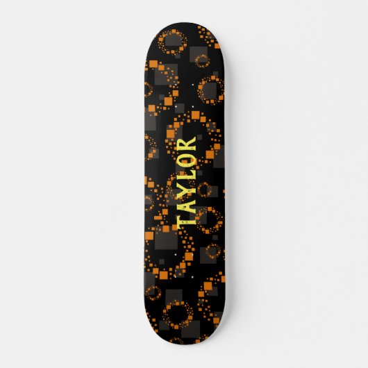 Ihr Name Black Demon Orange Squares Circles Trend Skateboard (Vorne)