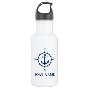 Ihr Name Blue Compass Anker White Edelstahlflasche