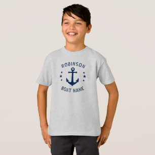 Ihr Name & Boat Vintag Anchor Stars Blue & Grau T-Shirt