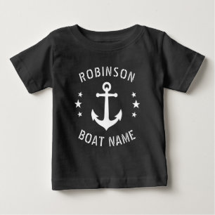 Ihr Name & Boat Vintag Anchor Stars Schwarz-weiß Baby T-shirt