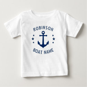 Ihr Name & Boot Vintag Anchor Stars Blue & White Baby T-shirt