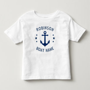 Ihr Name & Boot Vintag Anchor Stars Blue & White Kleinkind T-shirt