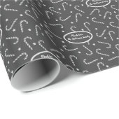 Ihr Name Candy Cane Black Christmas Pattern Geschenkpapier (Rolleneckpunkt)